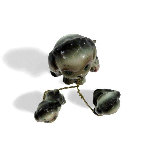 Miniature DOG Family Figurine Set with Chain LEASHES Hand-painted Japan vintage - Picture 5 of 10